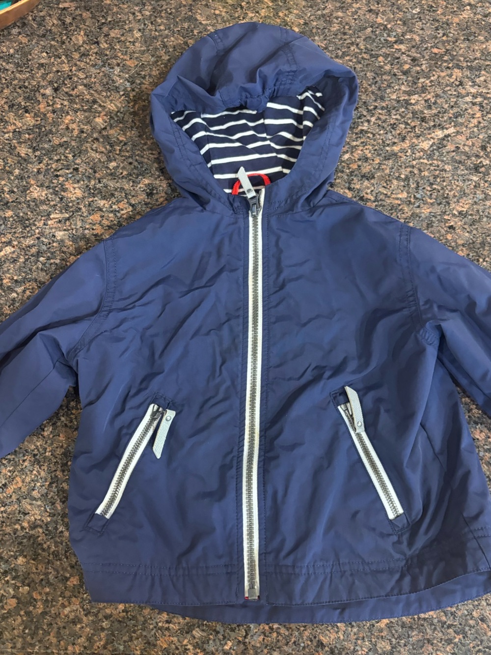 Hanna Andersson Navy Hooded Raincoat with Striped Lining